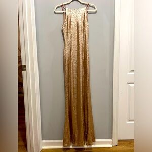 Full length rose gold sequin dress